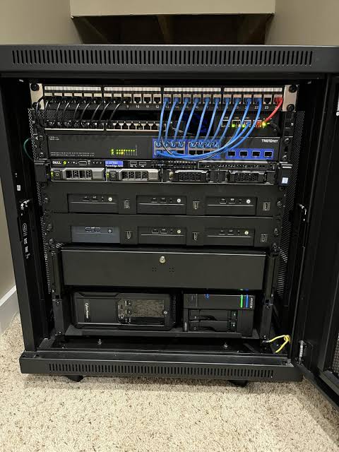 Private home server rack running decentralized self-hosted cloud storage